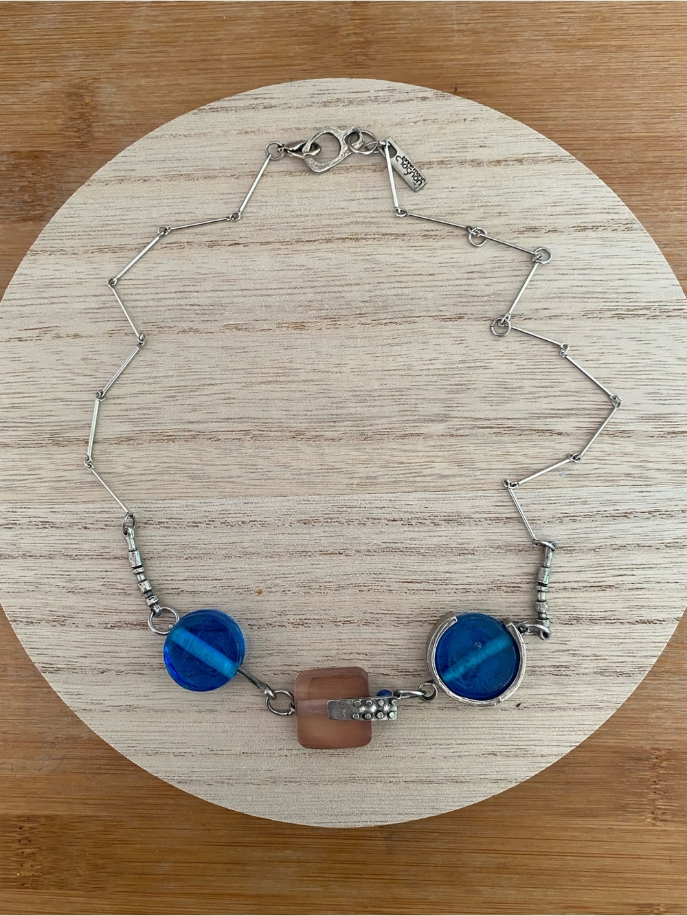 Anne-Marie Chagnon Artisan Glass & Pewter Statement Necklace - Blue/Mauve
